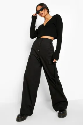 Tab Side Pocket Cargo Wide Leg Pants