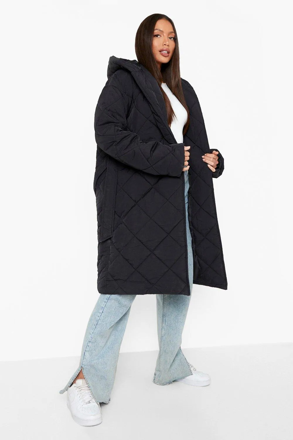 Tall Diamond Quilted Belted Puffer Jacket