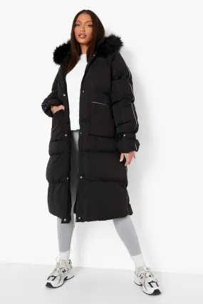 Tall Faux Fur Trim Reflective Puffer Jacket