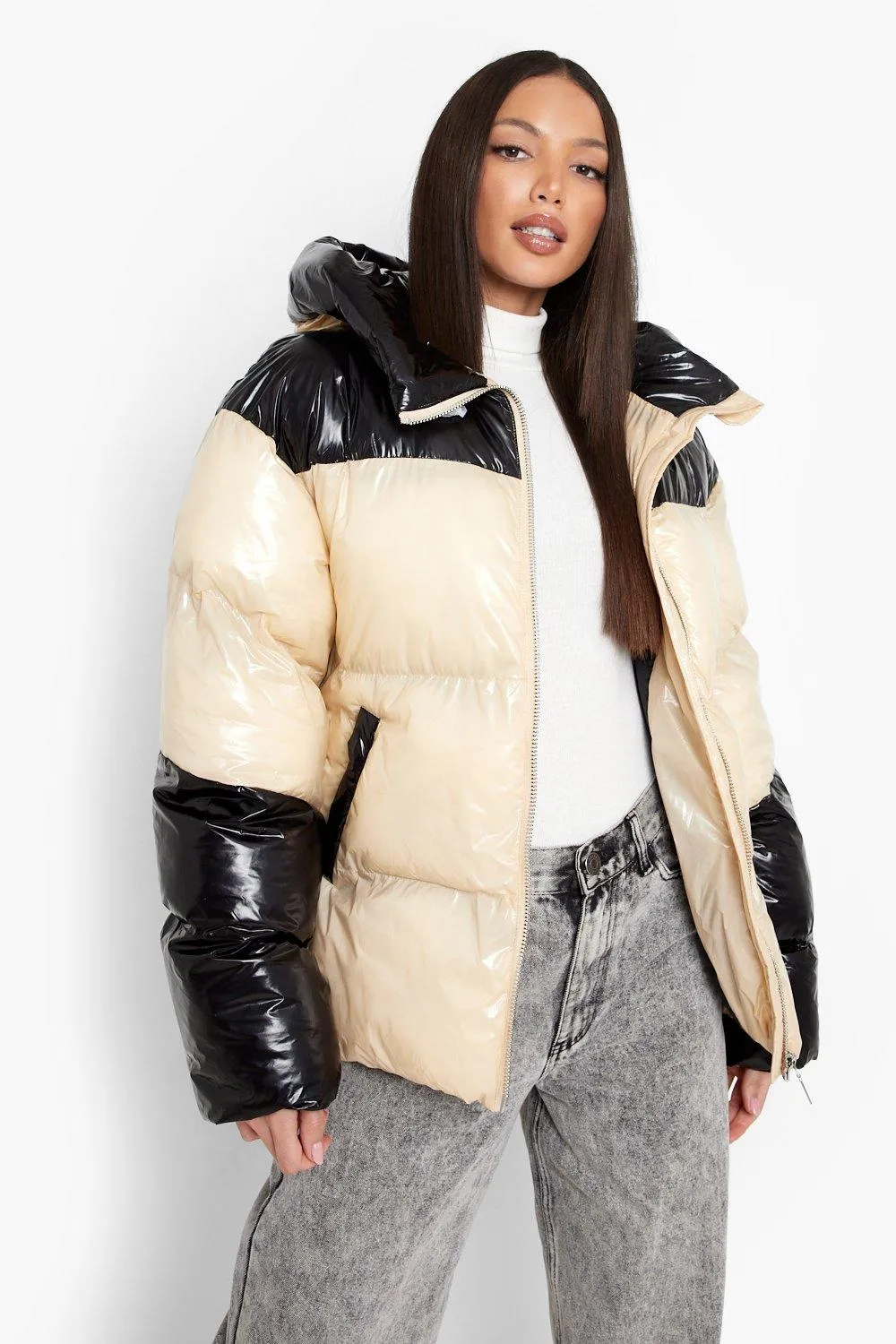 Tall High Shine Paneled Oversized Puffer