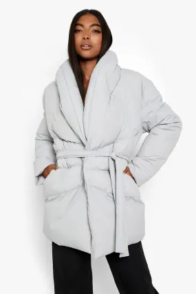 Tall Wrap Belted Duvet Puffer Jacket