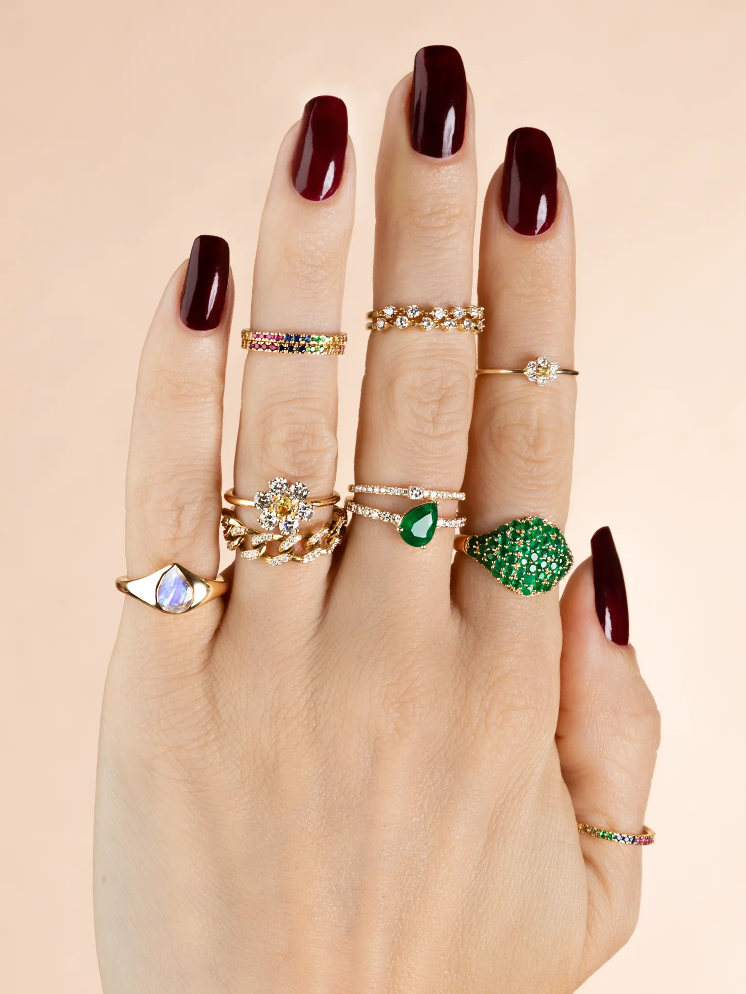 Tennis Chain Ring - White Diamond / 14k Yellow Gold
