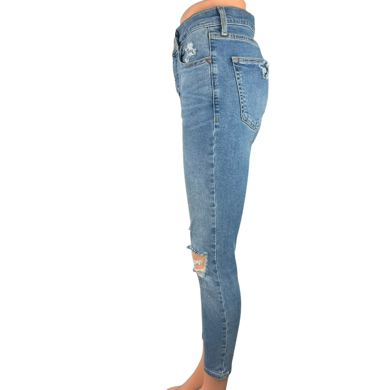 Topshop Moto Jamie Women Blue Denim High Rise Distressed Ankle Tapered Jeans 28