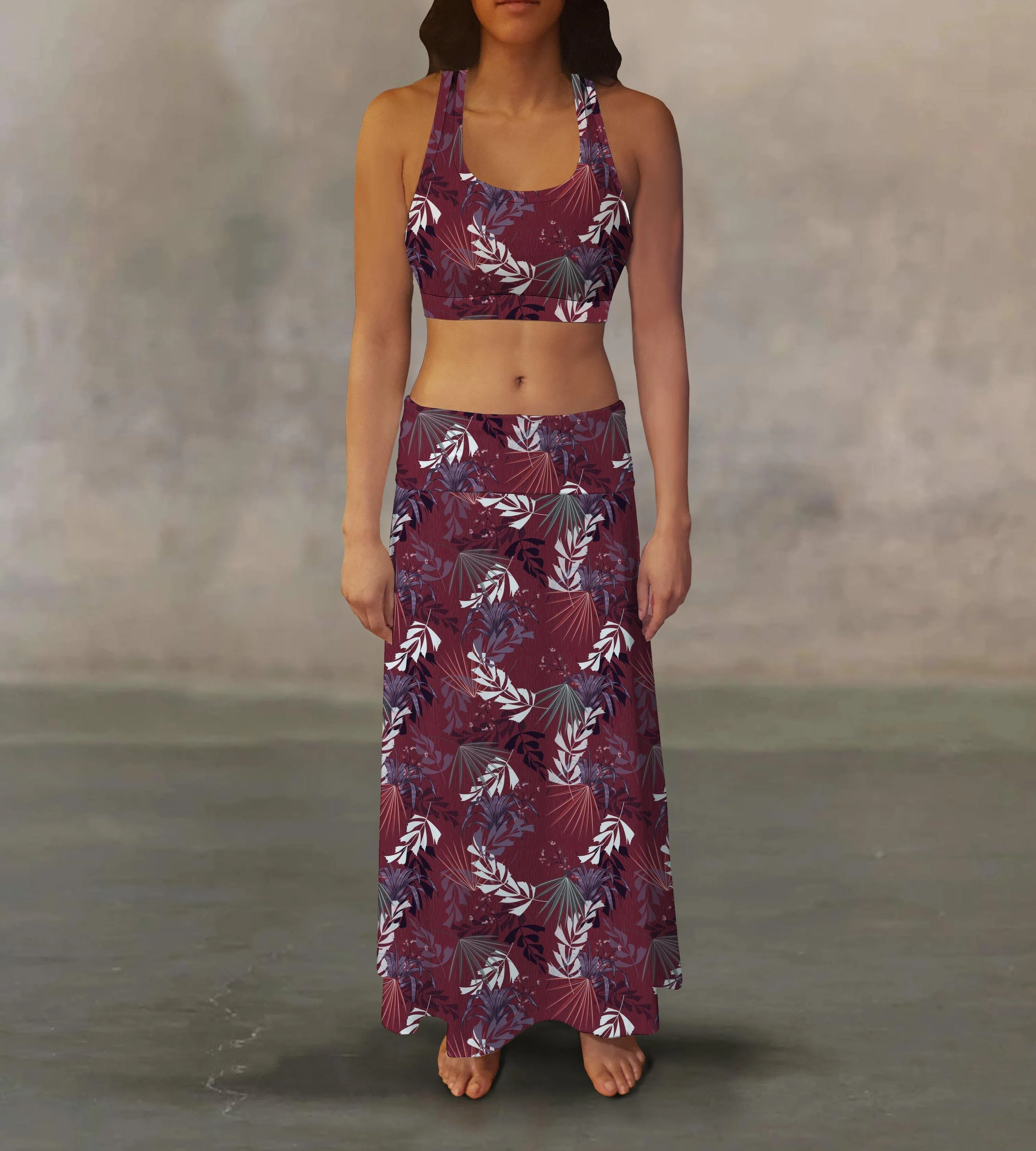 Tropical Maroon Maxi Skirt