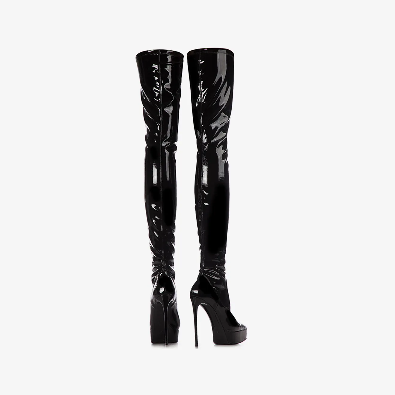 UMA THIGH-HIGH BOOT 140 mm Black stretch vinyl platform thigh-high boot