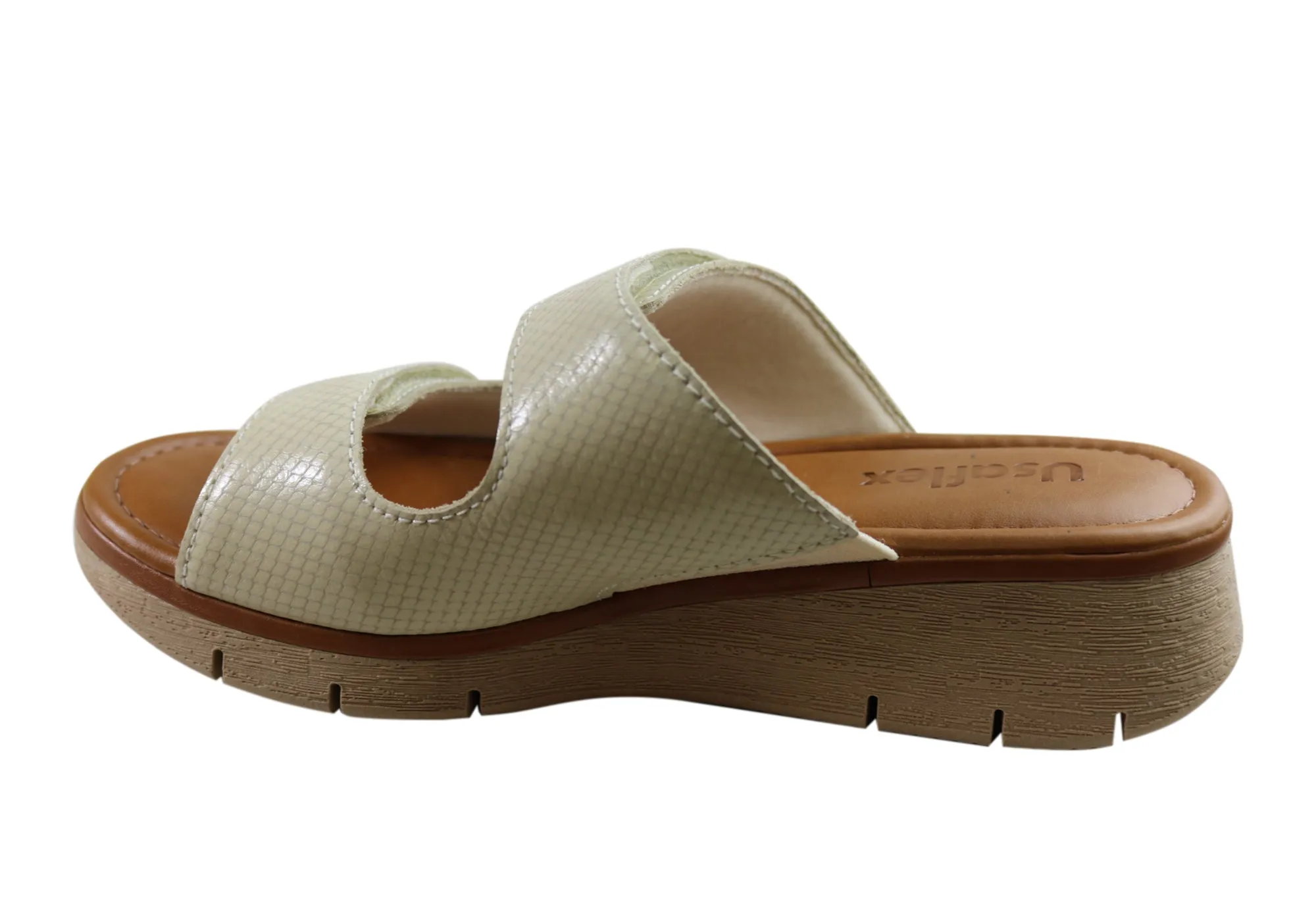 Usaflex Brooke Womens Comfort Leather Slides Sandals Made In Brazil