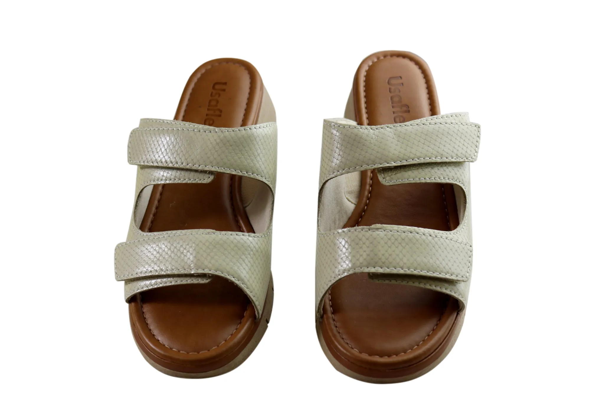 Usaflex Brooke Womens Comfort Leather Slides Sandals Made In Brazil