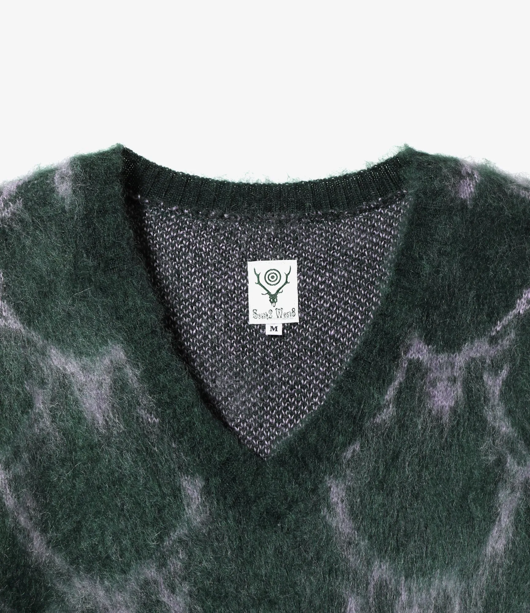 V-Neck Mohair Sweater –Green Skull & Target Pattern