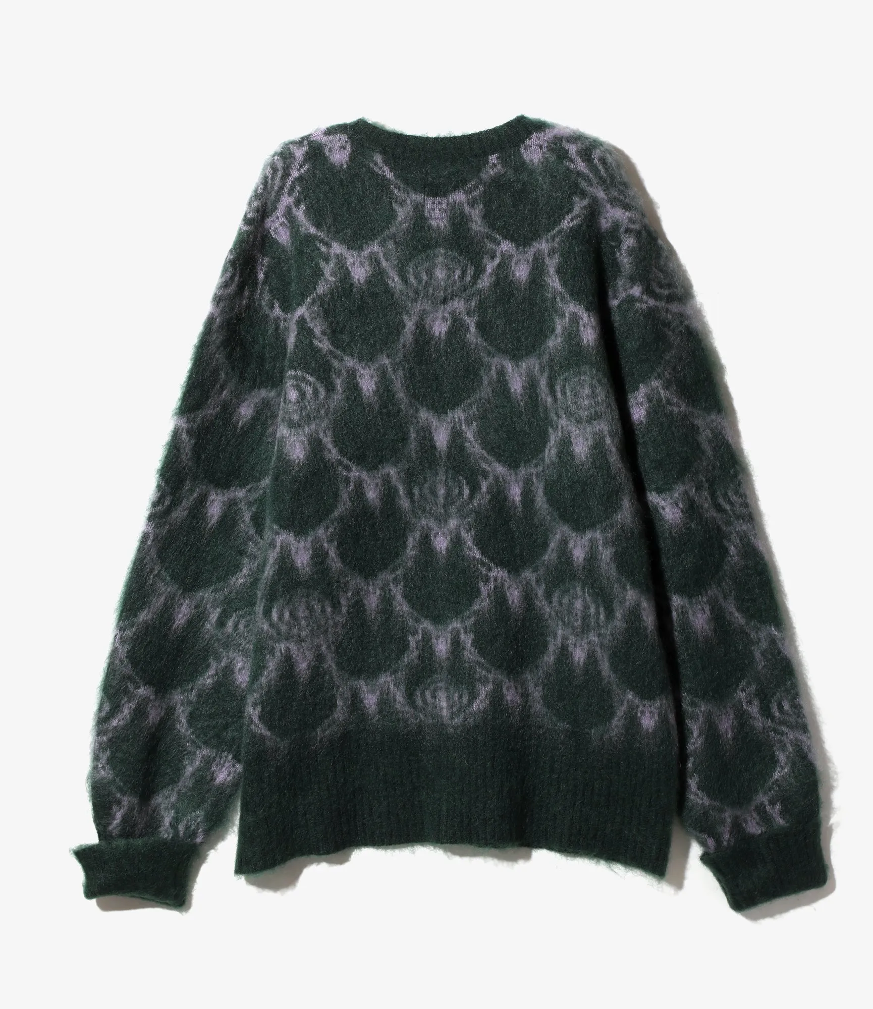 V-Neck Mohair Sweater –Green Skull & Target Pattern