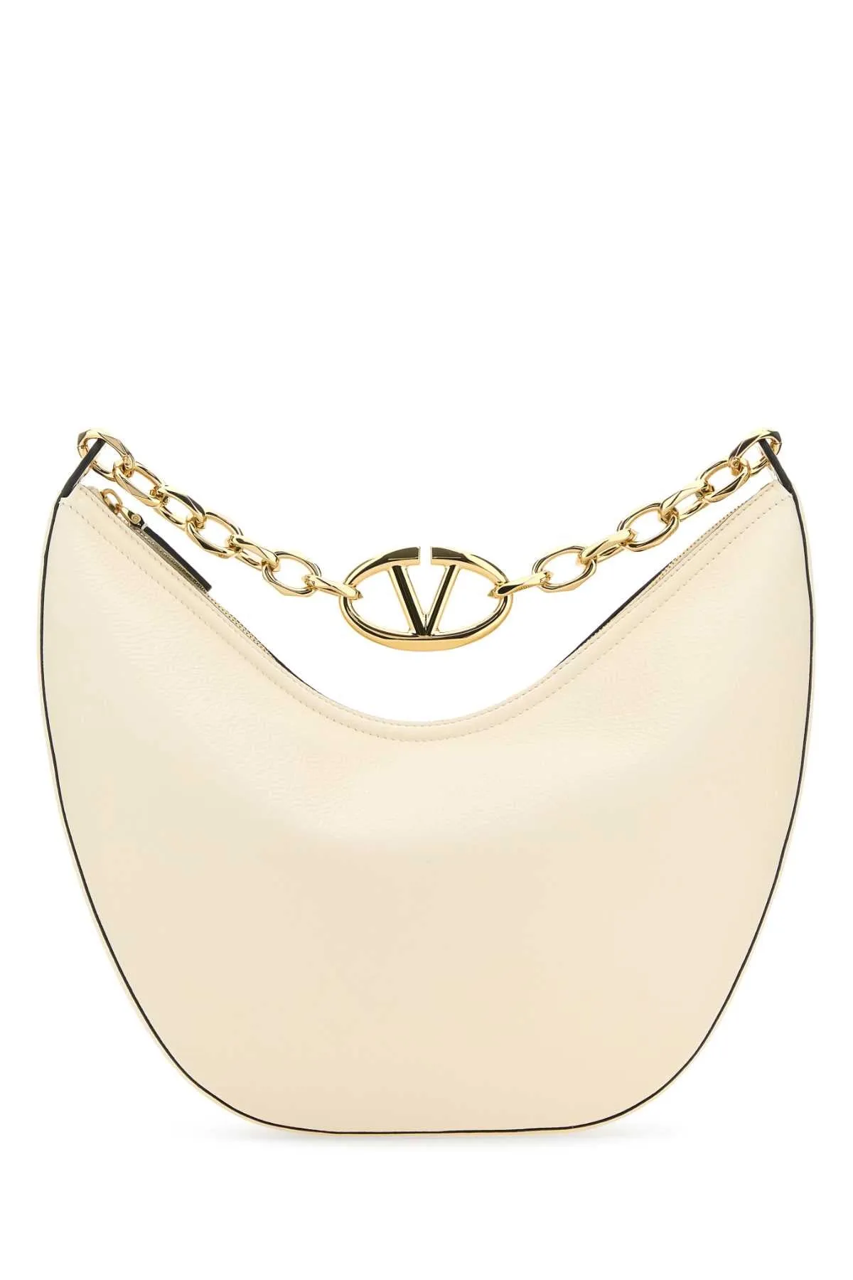 Valentino Garavani Ivory Leather Medium Hobo V Logo Moon Shoulder Bag