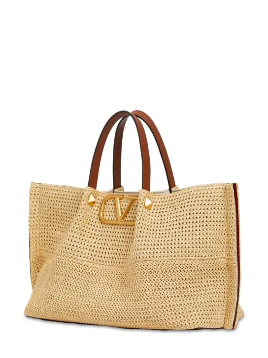 Valentino Garavani   Medium VLogo viscose & leather tote bag 