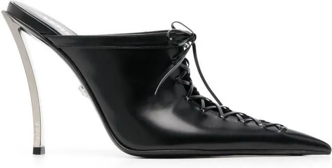 Versace 110mm lace-up leather mules Black