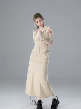 Vest&Blouse＆Long-Skirt Frill Lace Suspenders Ribbon Set-Up
