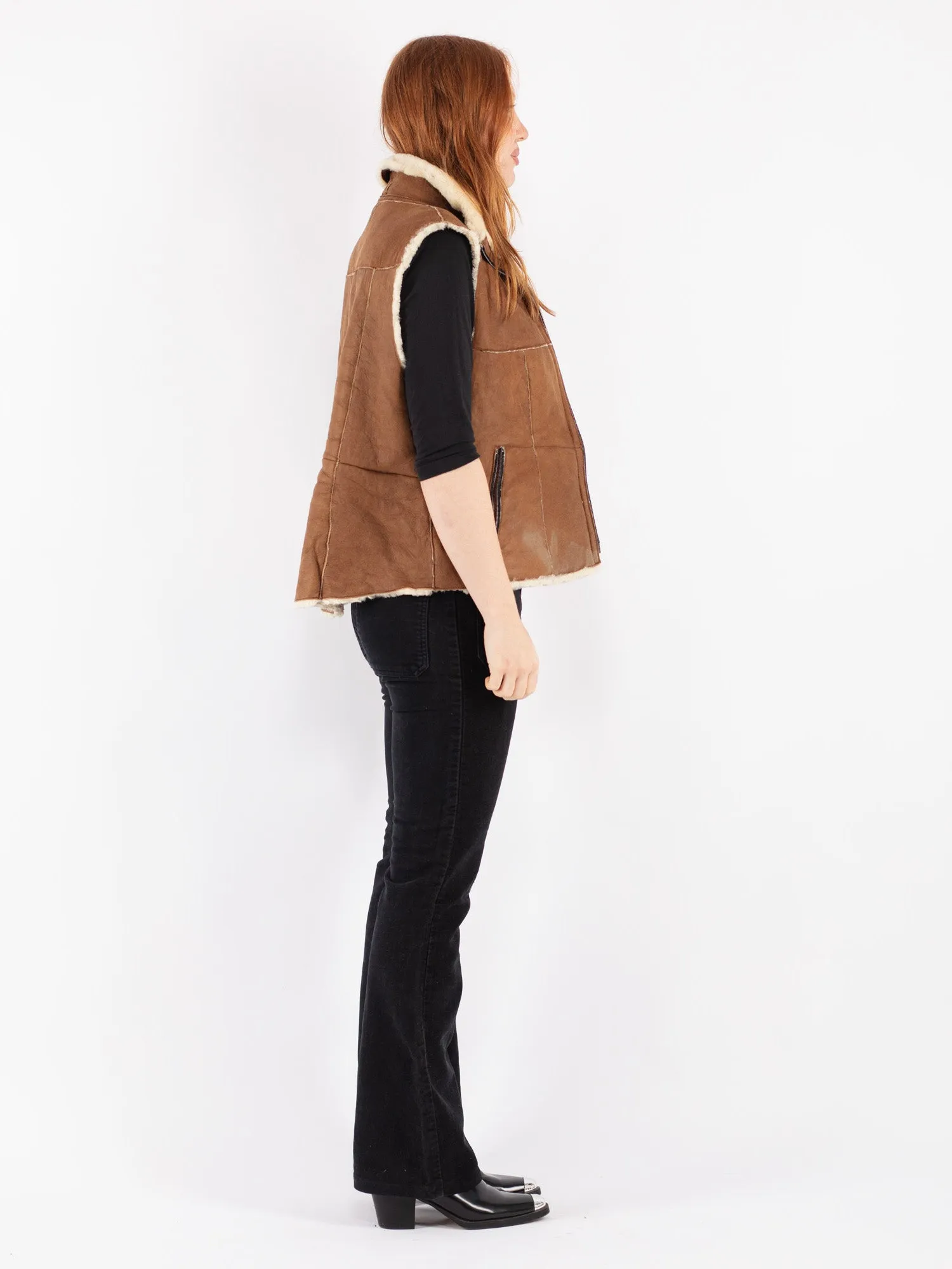 Vintage 00's Women Sheepskin Vest in Brown