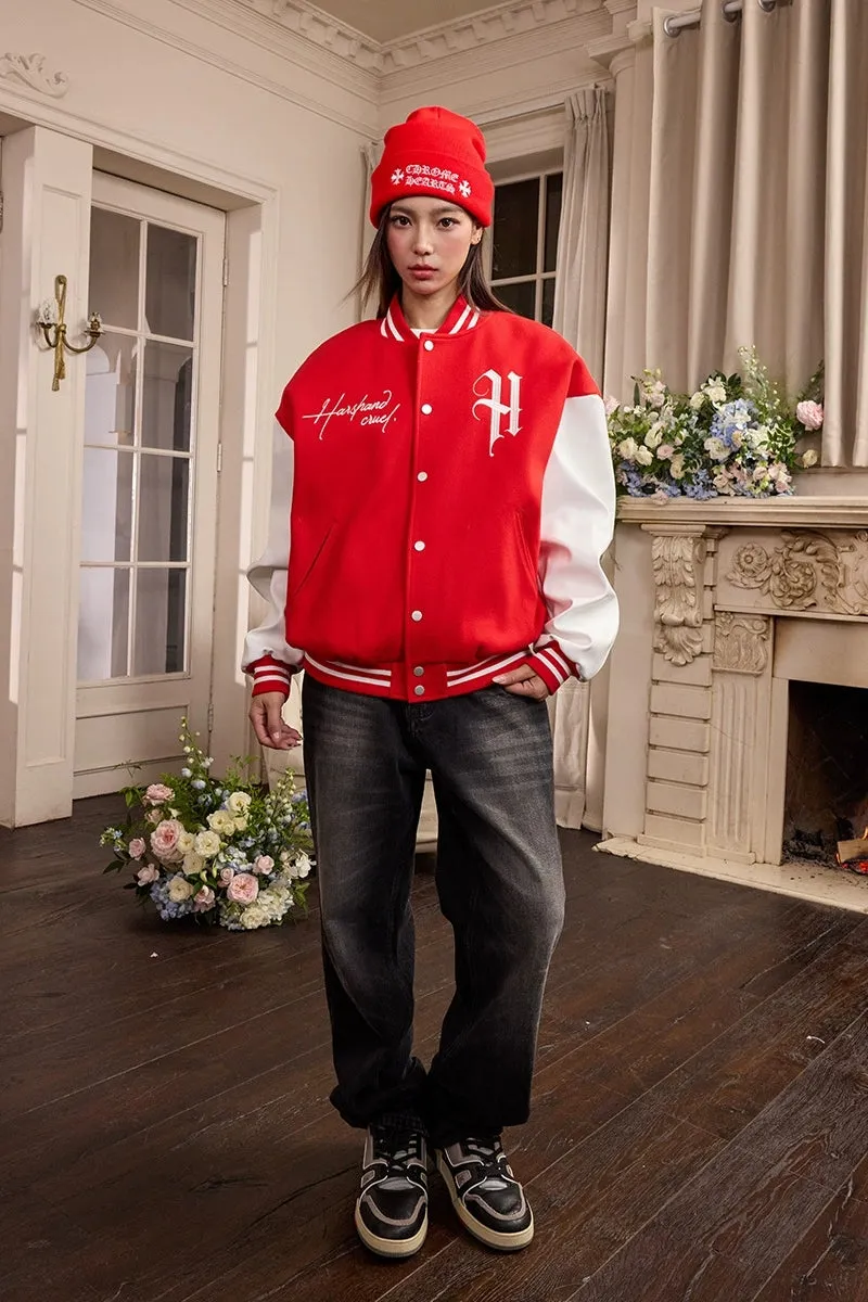 Vintage Typography Embroidered Baseball Jacket