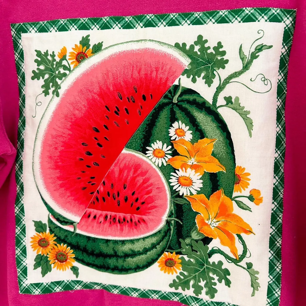 Watermelon Sugar Vintage Quilt Reworked Crewneck Sweatshirt