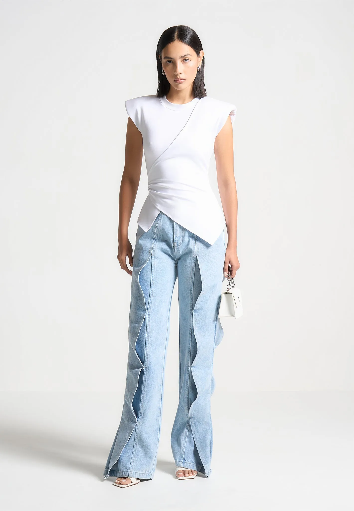 Wave Detail Boyfriend Jeans - Light Blue