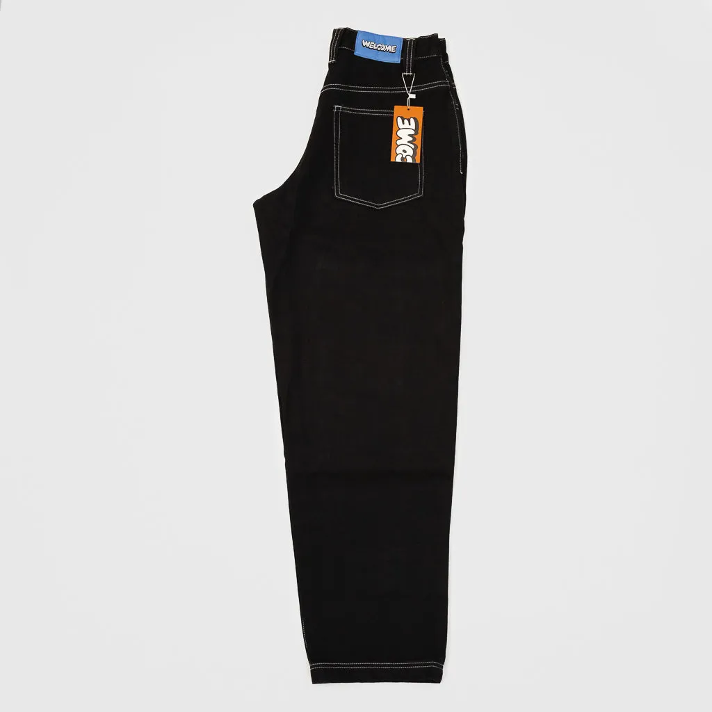 Welcome Skate Store - Bloom Baggy Denim Jeans - Black / White Stitch