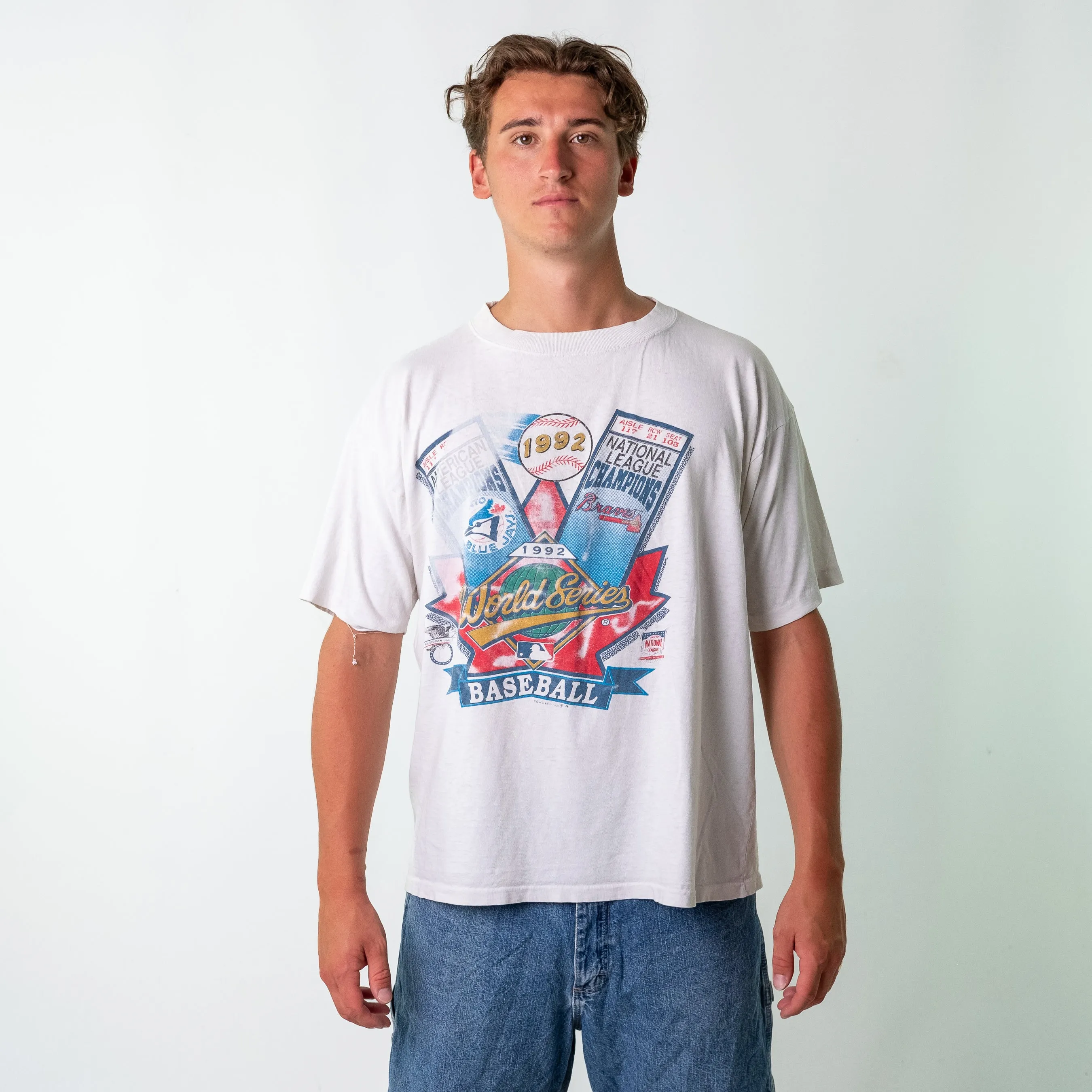 White 90s Unbranded Baseball World Series 1992 Oversized Single Stitch T-Shirt (XL)