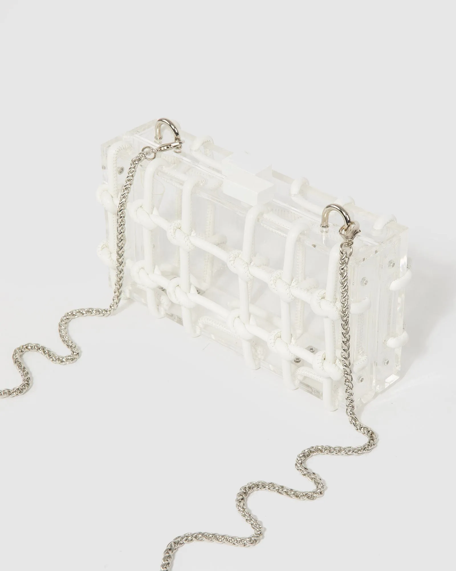 White Ava Rope Hardcase Clutch Bag
