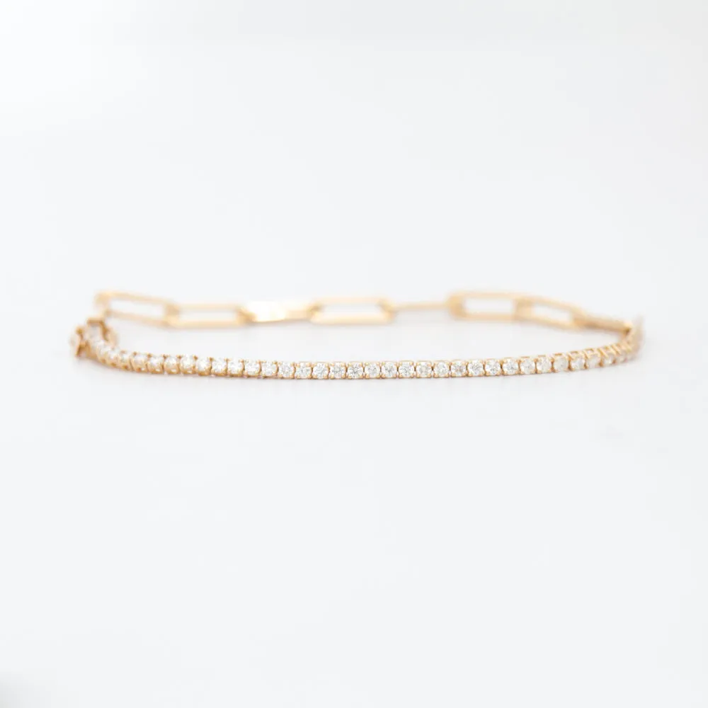 White Diamond & Paperclip Half Tennis Bracelet