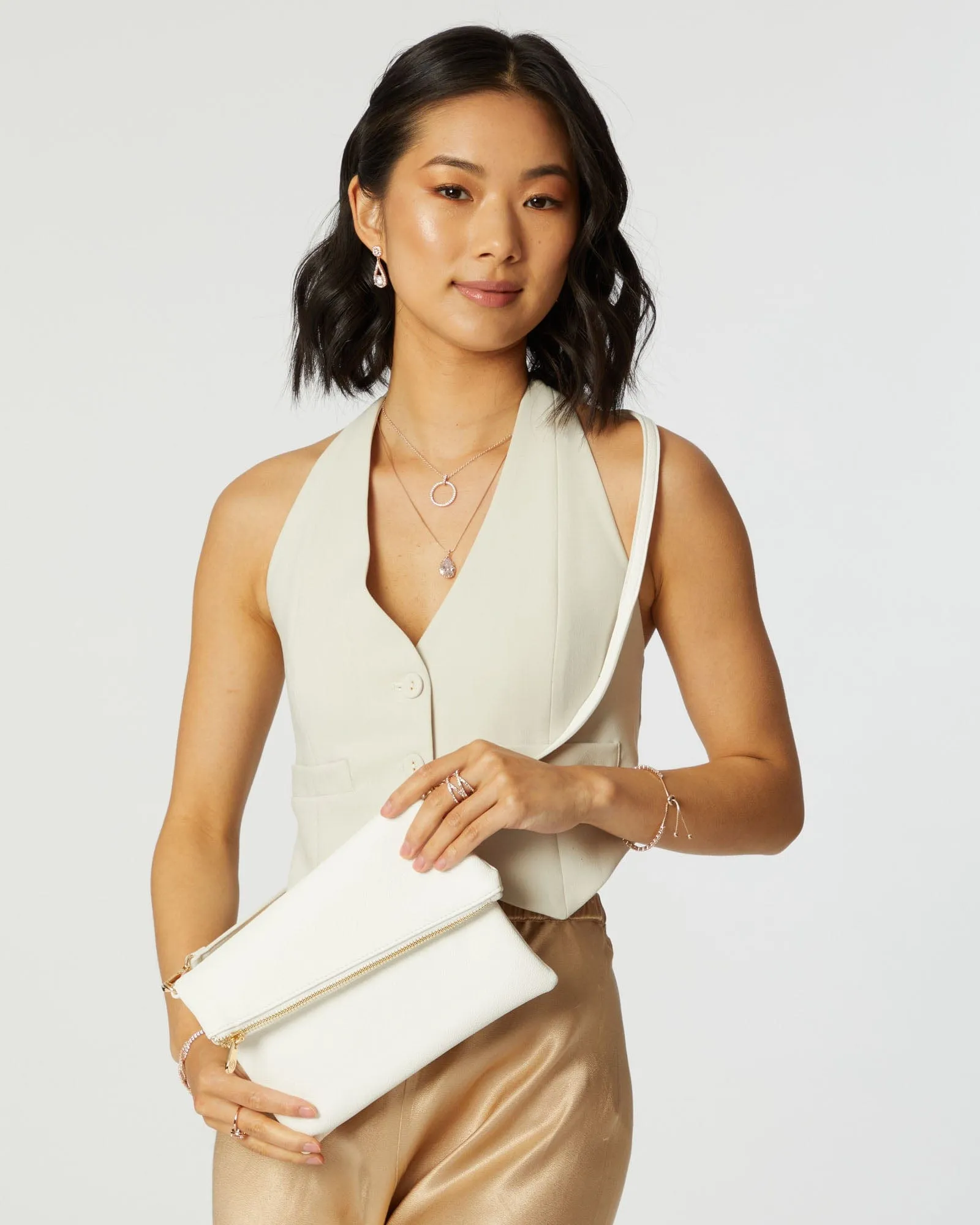 White Gabi Foldover Clutch Bag