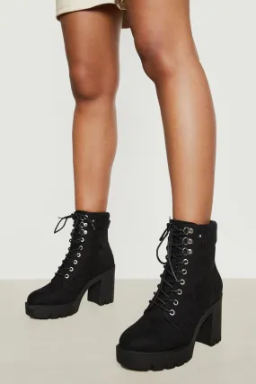 Wide Width Ankle Detail Heeled Combat Boots