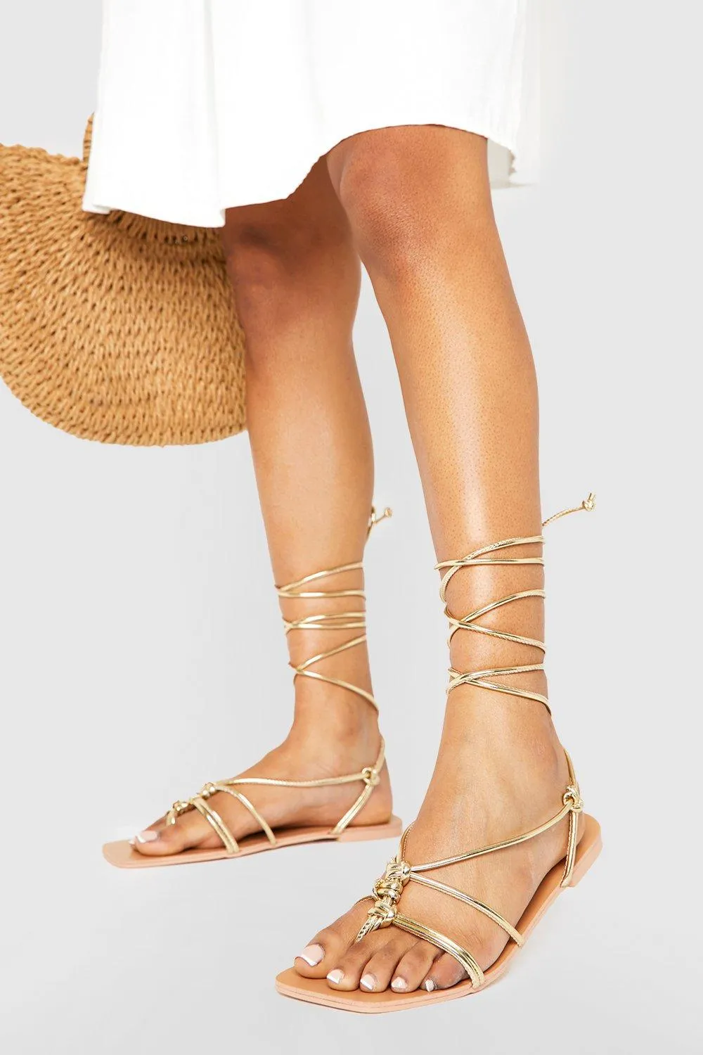 Wide Width Knot Detail Crossover Strap Tie Leg Sandals