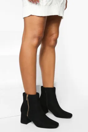 Wide Width Zip Detail Block Heel Ankle Boots