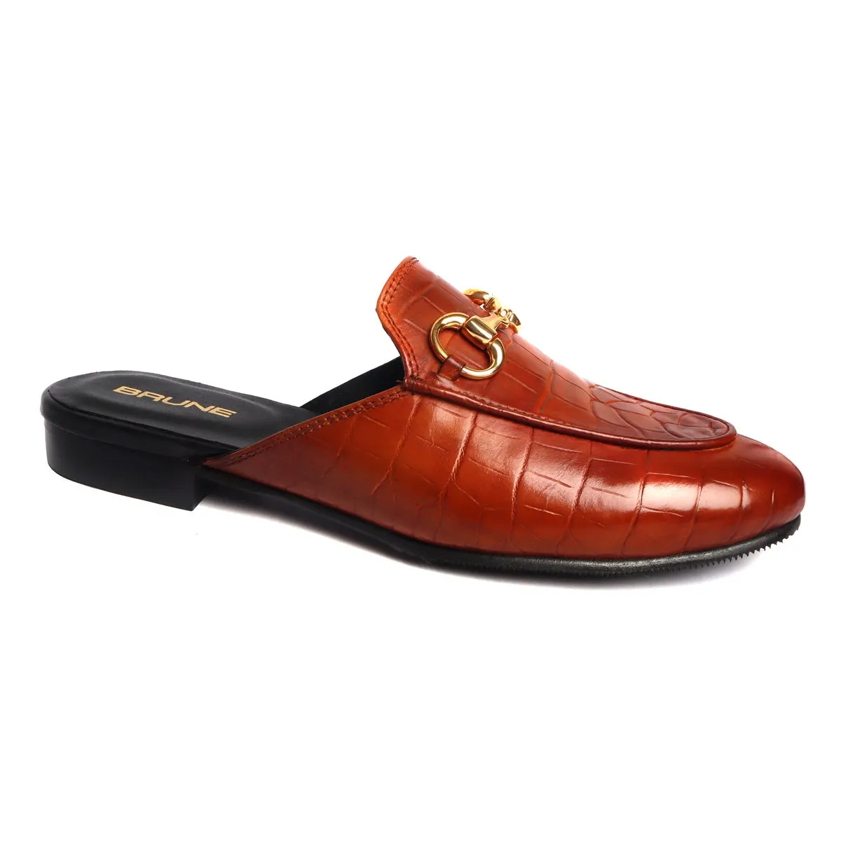Women's Horsebit Croco Leather Tan Mules (SUMMER SPECIAL) BY BRUNE & BARESKIN