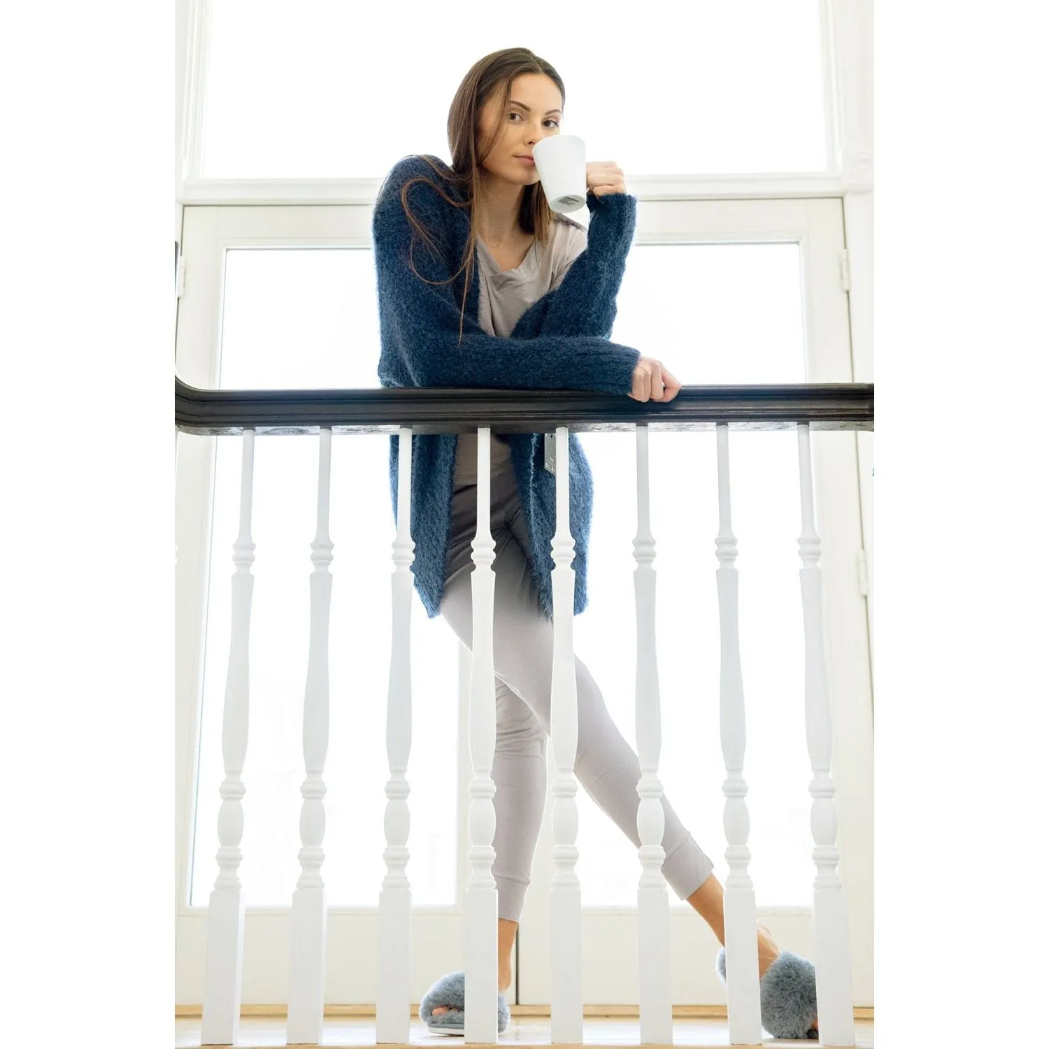 Women's MeMoi Fuzzy Cocoon Loose Cardigan Ocean Navy
