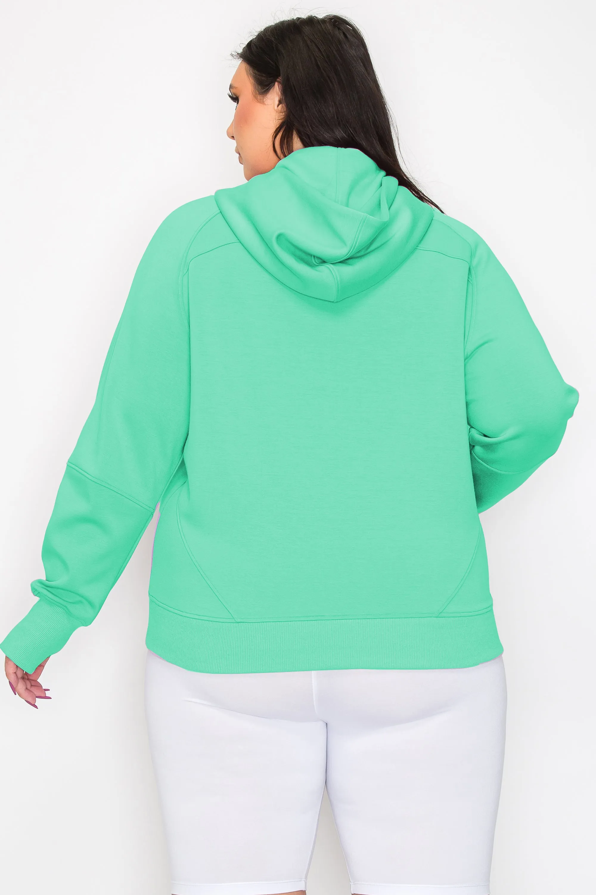 Women's Plus Size Half-Zip Scuba Hoodie with Thumb Hole