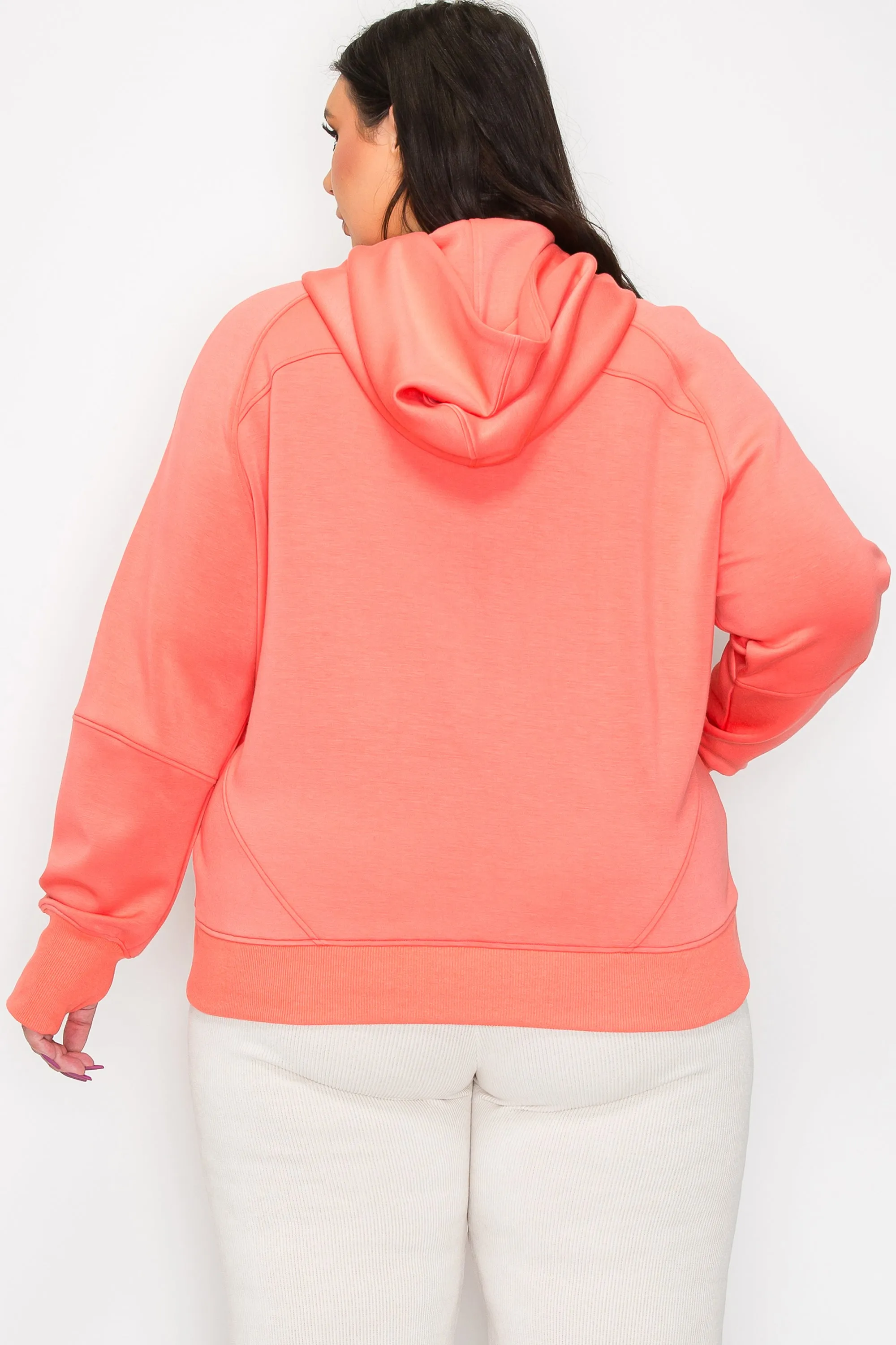 Women's Plus Size Half-Zip Scuba Hoodie with Thumb Hole