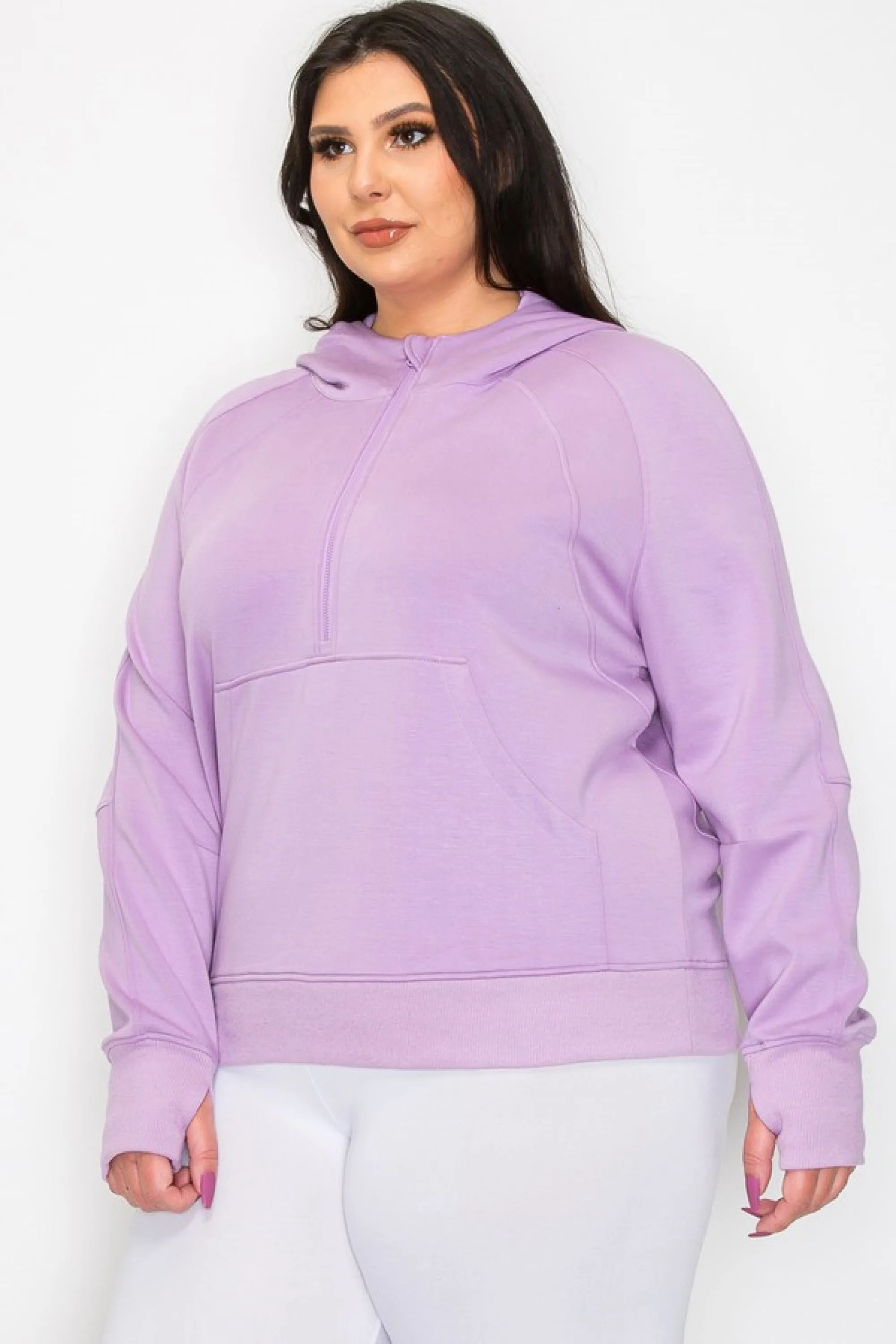 Women's Plus Size Half-Zip Scuba Hoodie with Thumb Hole