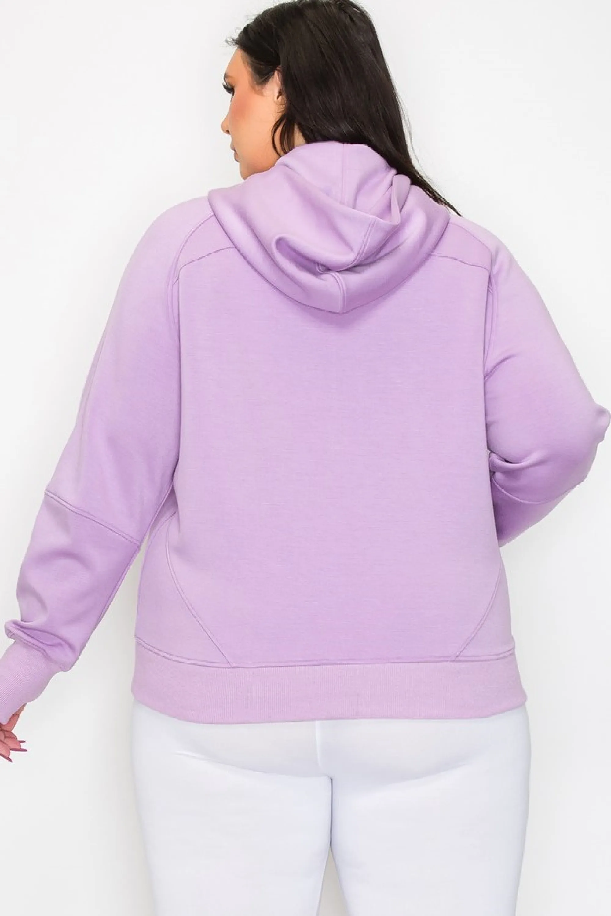 Women's Plus Size Half-Zip Scuba Hoodie with Thumb Hole