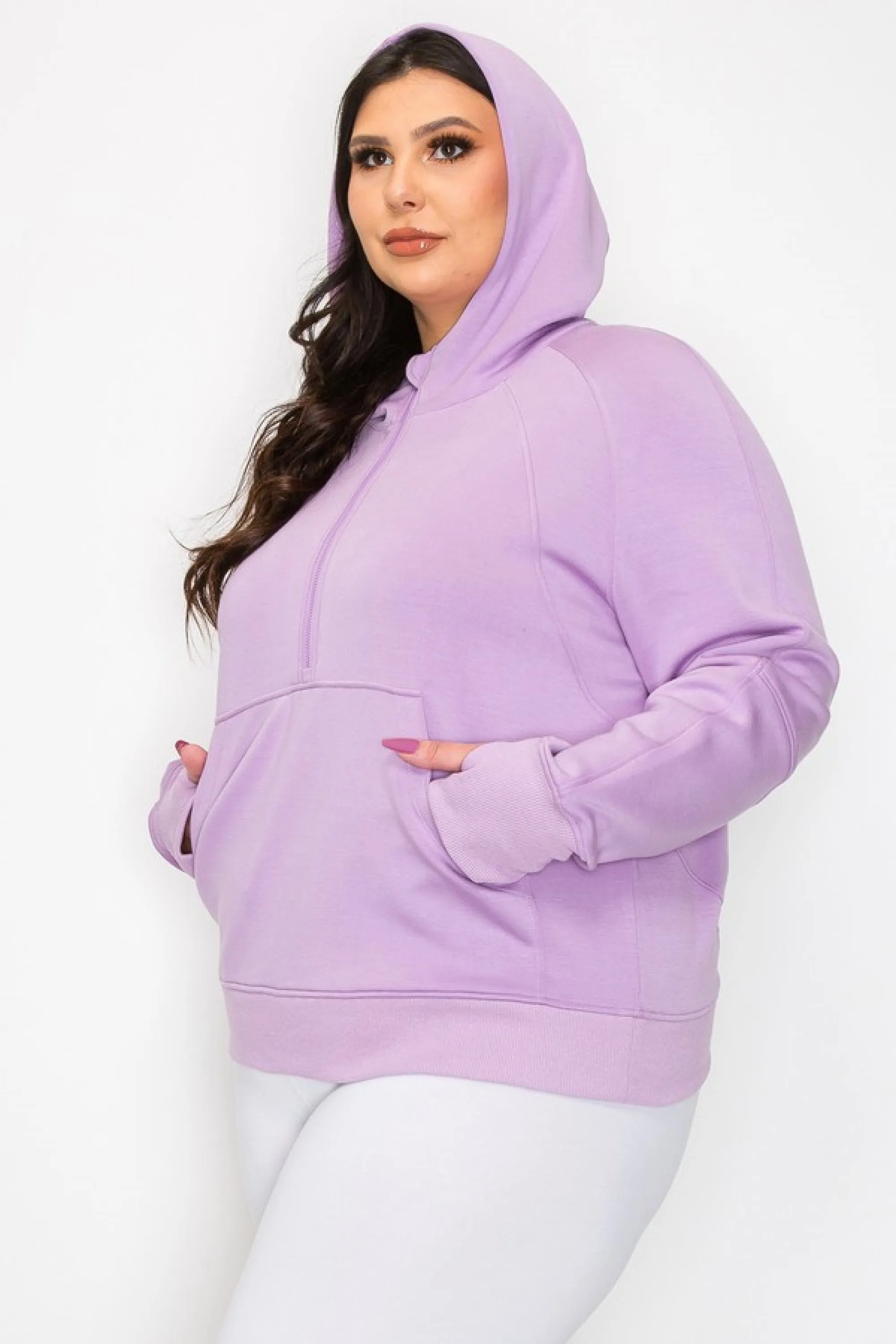 Women's Plus Size Half-Zip Scuba Hoodie with Thumb Hole