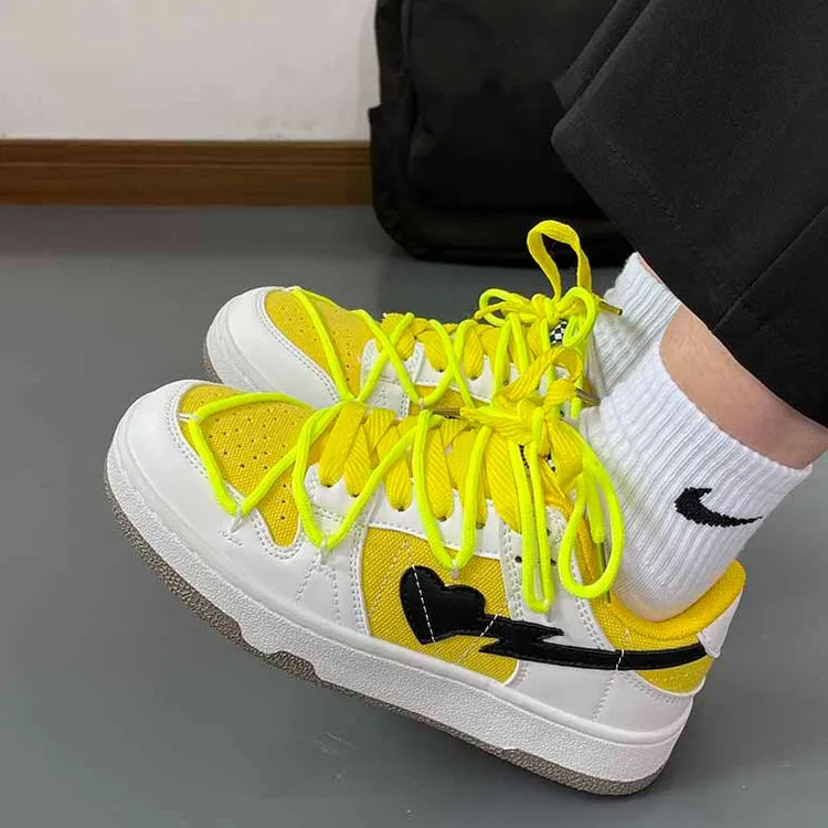 Yellow & Black Heart Aesthetic Sneakers