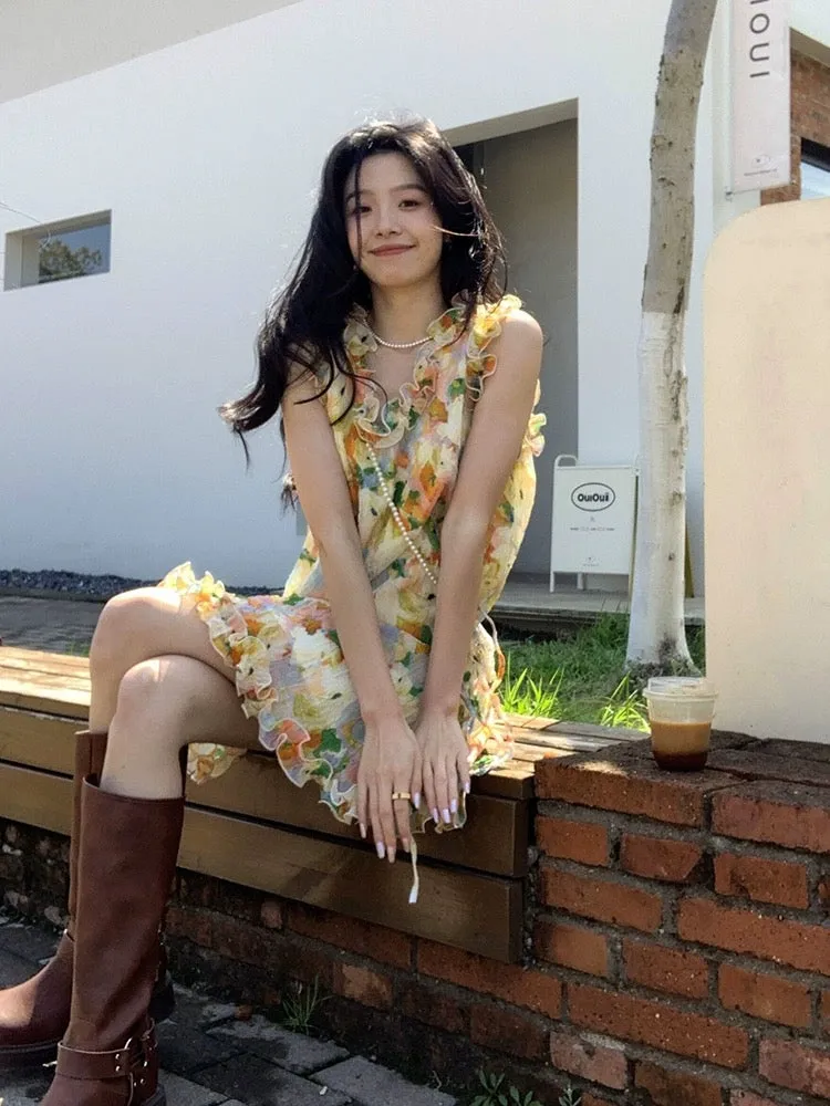 yesroom Barcelona Street holiday sweet French design flower vest dress genuine