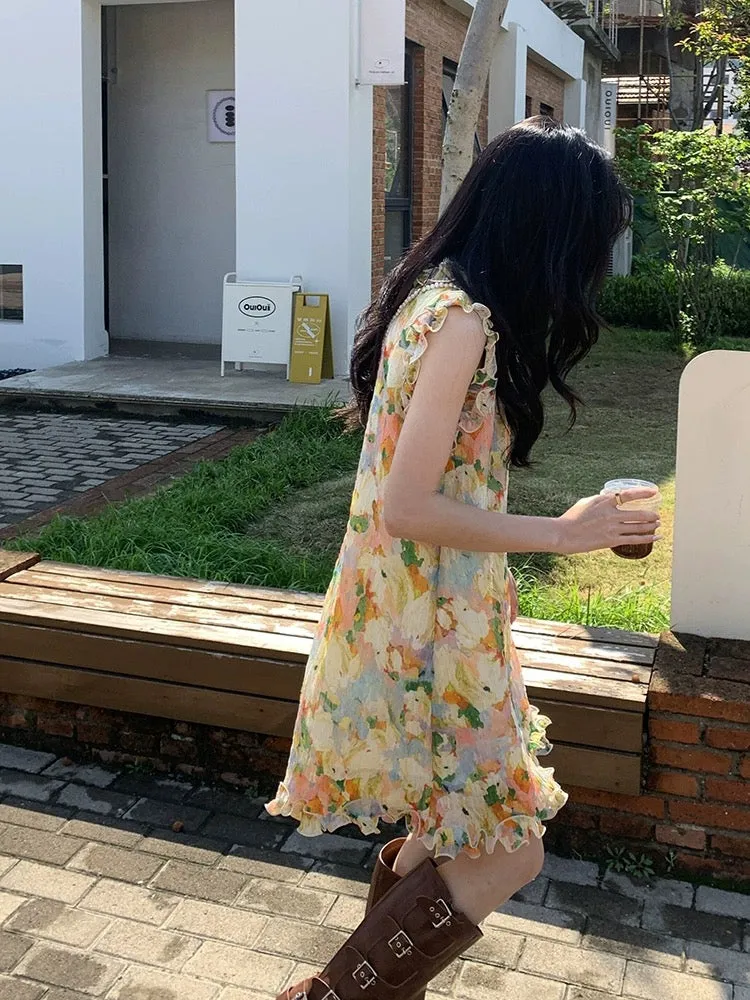 yesroom Barcelona Street holiday sweet French design flower vest dress genuine