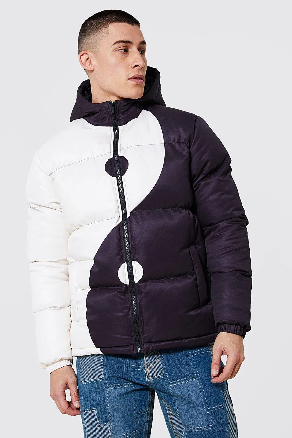 Yin Yang Printted Hooded Puffer