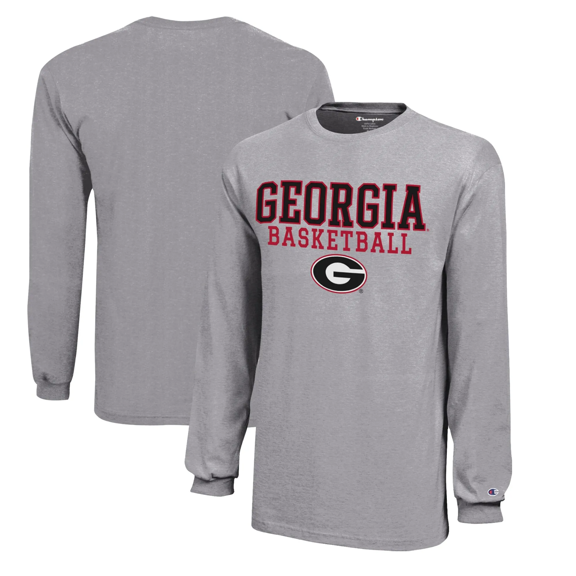Youth Champion  Gray Georgia Bulldogs Stacked Logo Long Sleeve Basketball T-Shirt