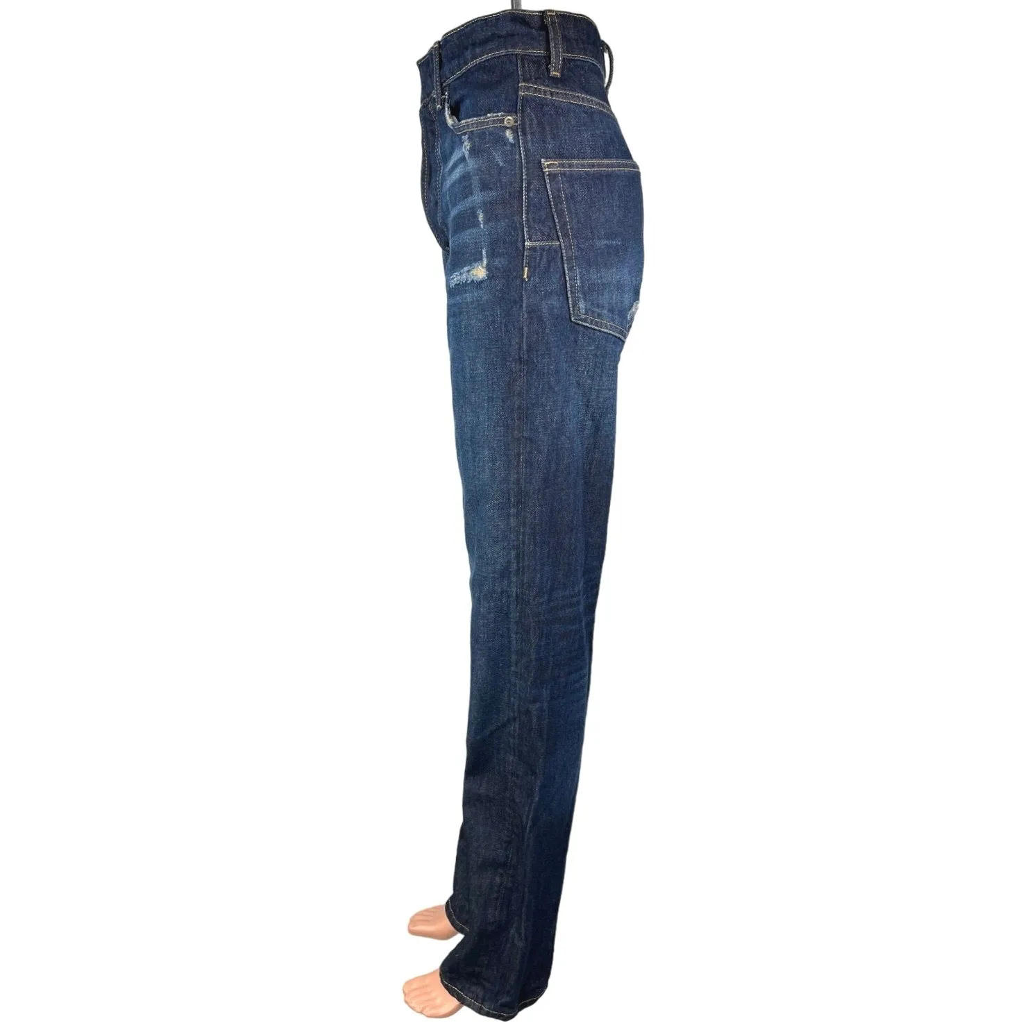 Zara Women's Blue Dark Wash Faded High Rise Straight Leg Denim Jeans Size 0